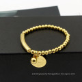 Stainless Steel Ball Beads Bracelet Bangles Customer Design Circle Tag Charm Stretch Strand Bracelet Gold Plated For Women